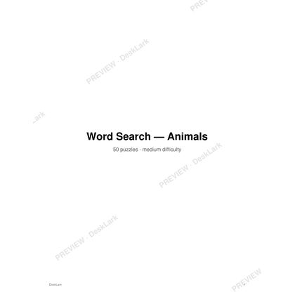 Animal Word Search, 50 Puzzles