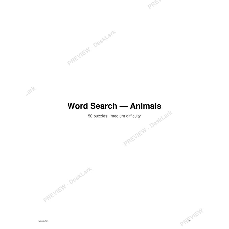 Animal Word Search, 50 Puzzles