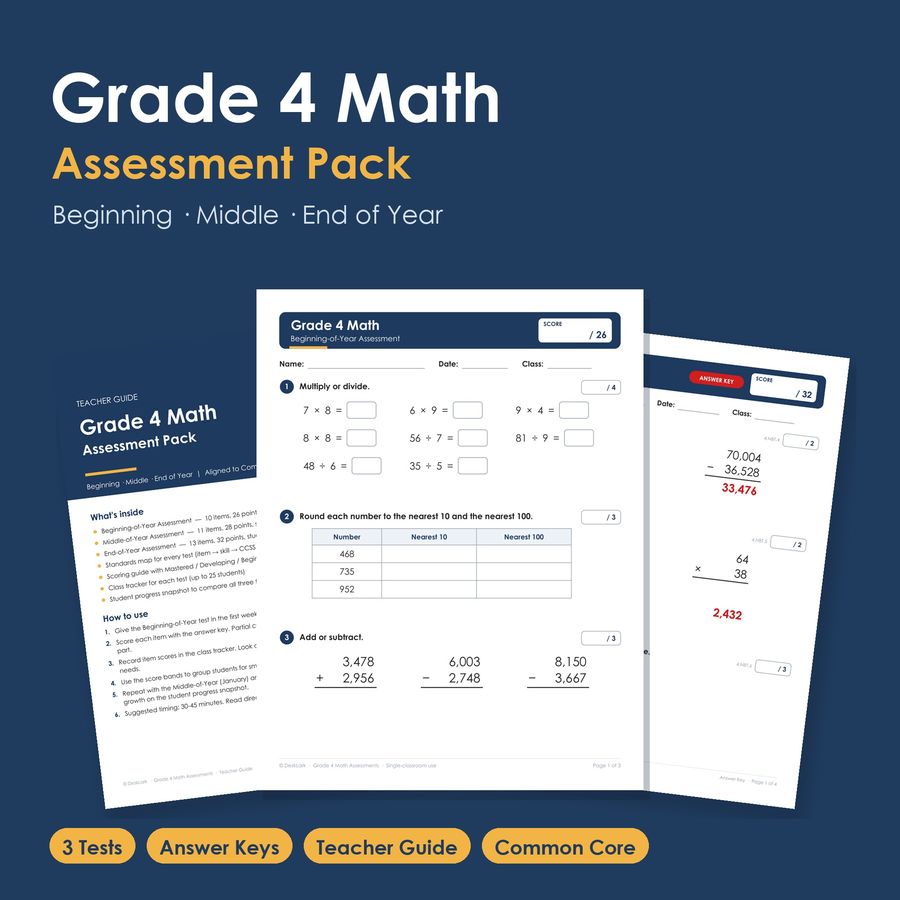 4th Grade Math Assessment Pack