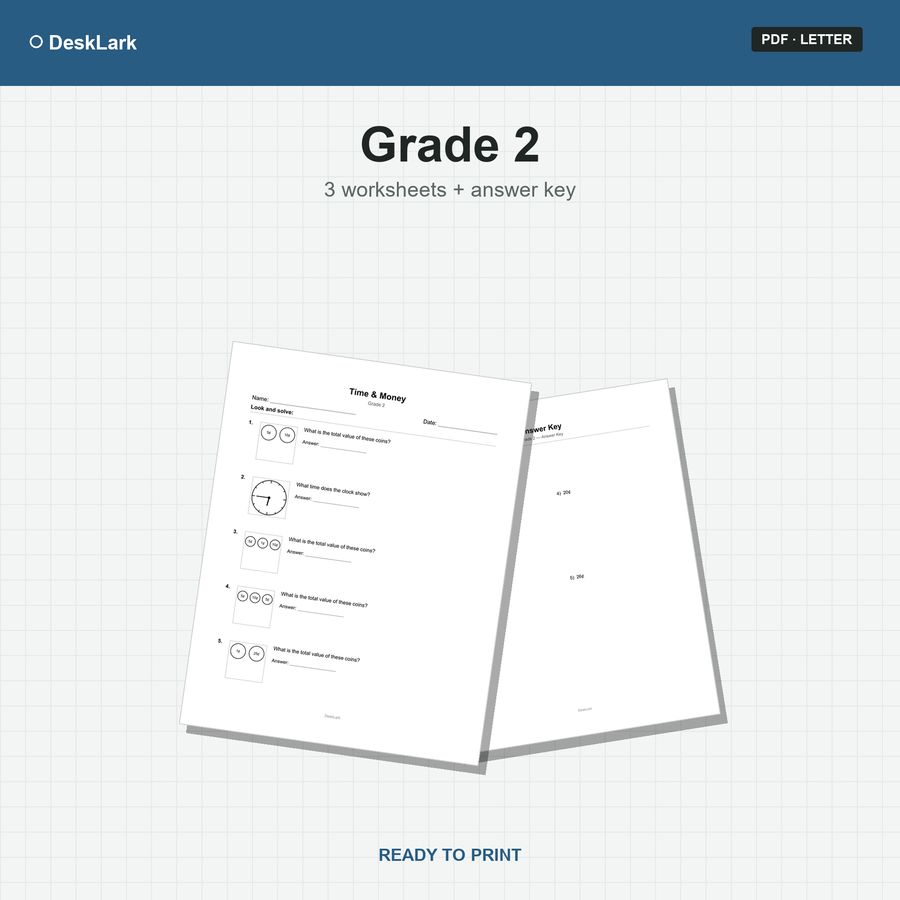 Grade 2 Time & Money Worksheets