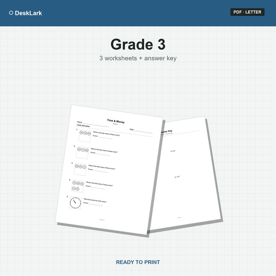 Grade 3 Time & Money Worksheets