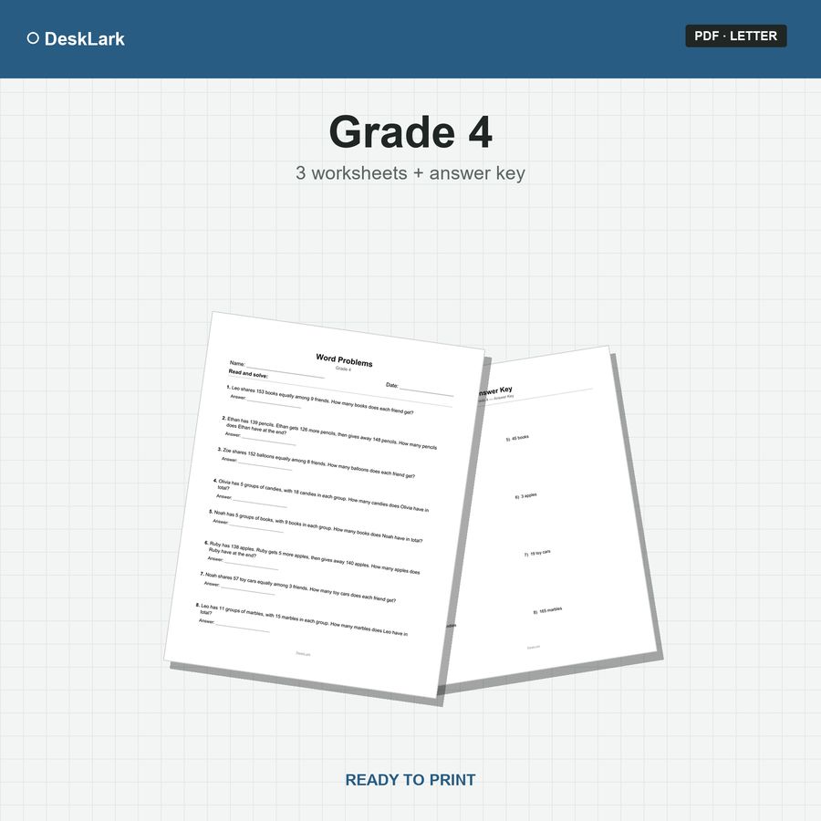Grade 4 Word Problems Worksheets