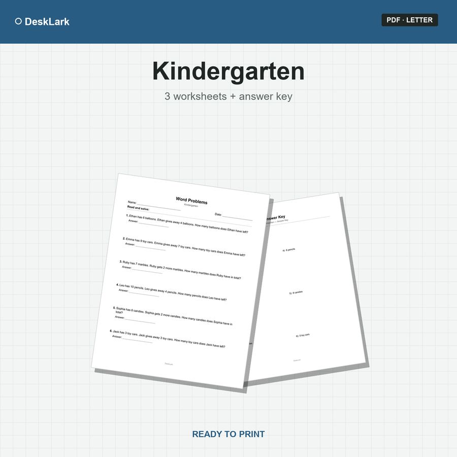 Kindergarten Word Problems Worksheets